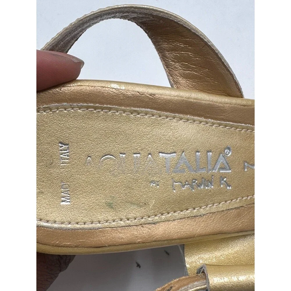 AQUATALIA by Marvin K Yellow Leather Strappy Sandals Wooden Block Heel Size 7
